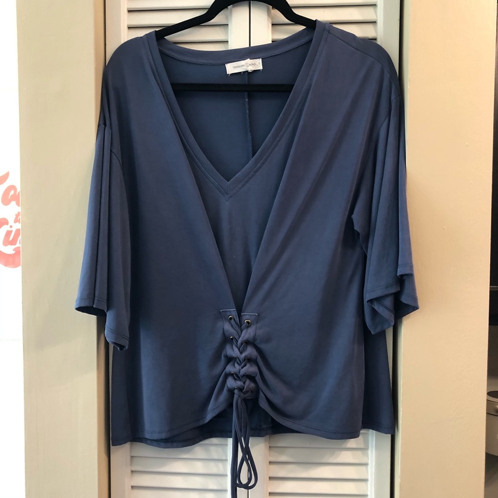 Smoky Blue Tie Front Top
